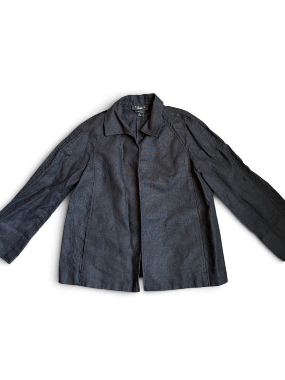 Talbots 100% Pure Irish Linen Jacket Women’s S Black Open Front